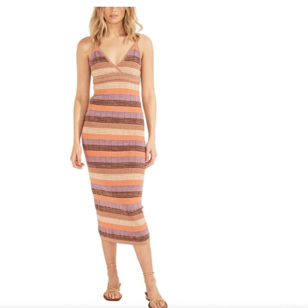Auguste The Label Macey Crochet Linen Blend Knit Midi Dress Boho